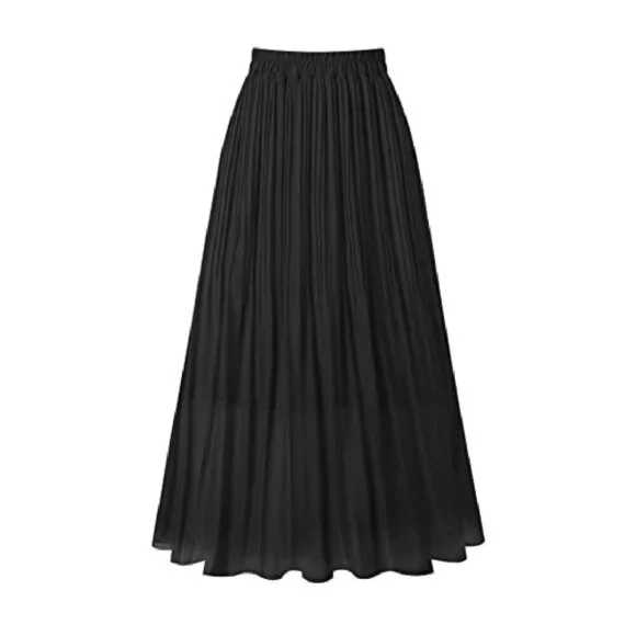 Women's Pleated Chiffon Skirt Elastic Waist A-Line Midi - Picture 2 of 8